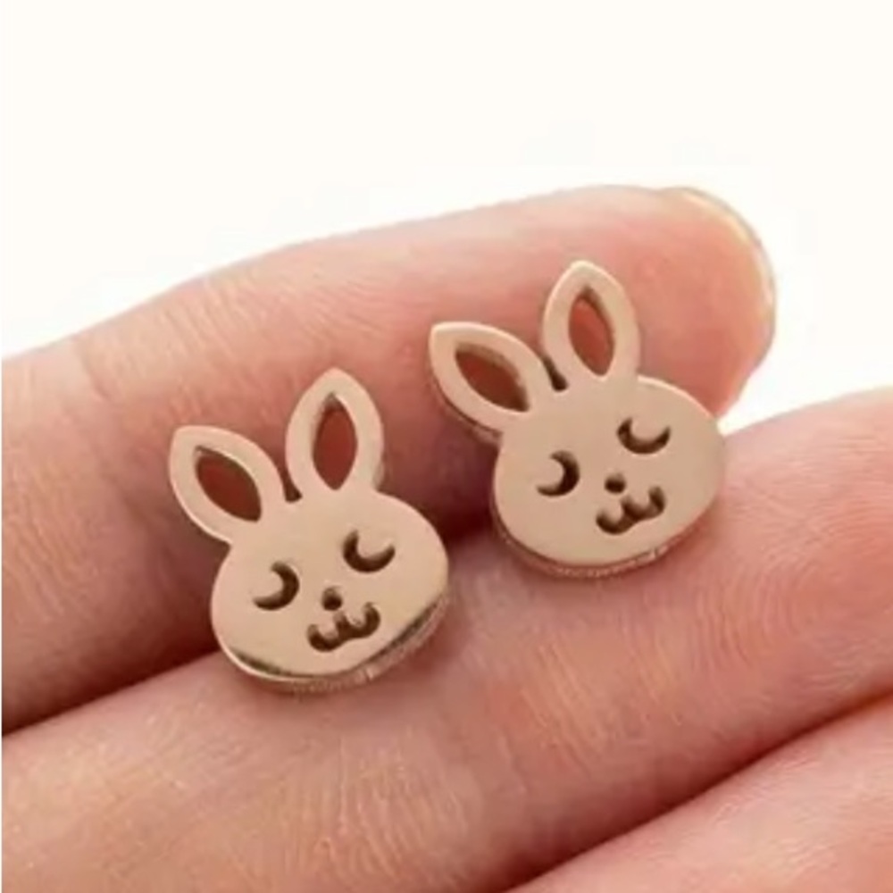 Happy Bunny Bunnies Rose Gold Toned Stud Earrings